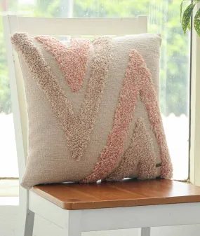 Arrowhead Cotton Knitted Decorative Tufted Cushion Cover (Blush Pink & Natural)