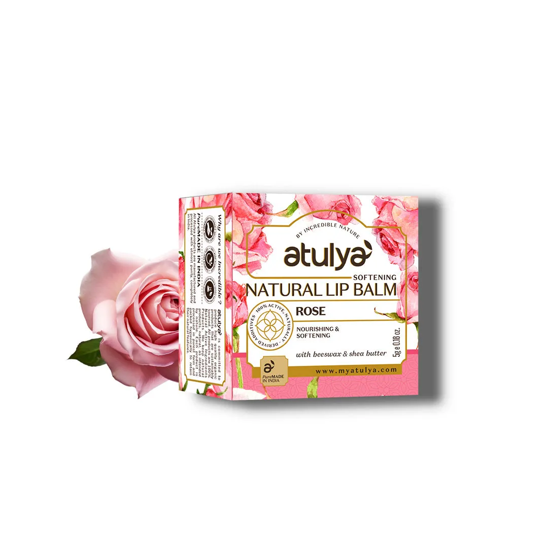 atulya Rose Natural Lip Balm with Bees Wax & Honey 5 Gm (Buy Any3 Products & Save Rs.300 Use code : RS300)