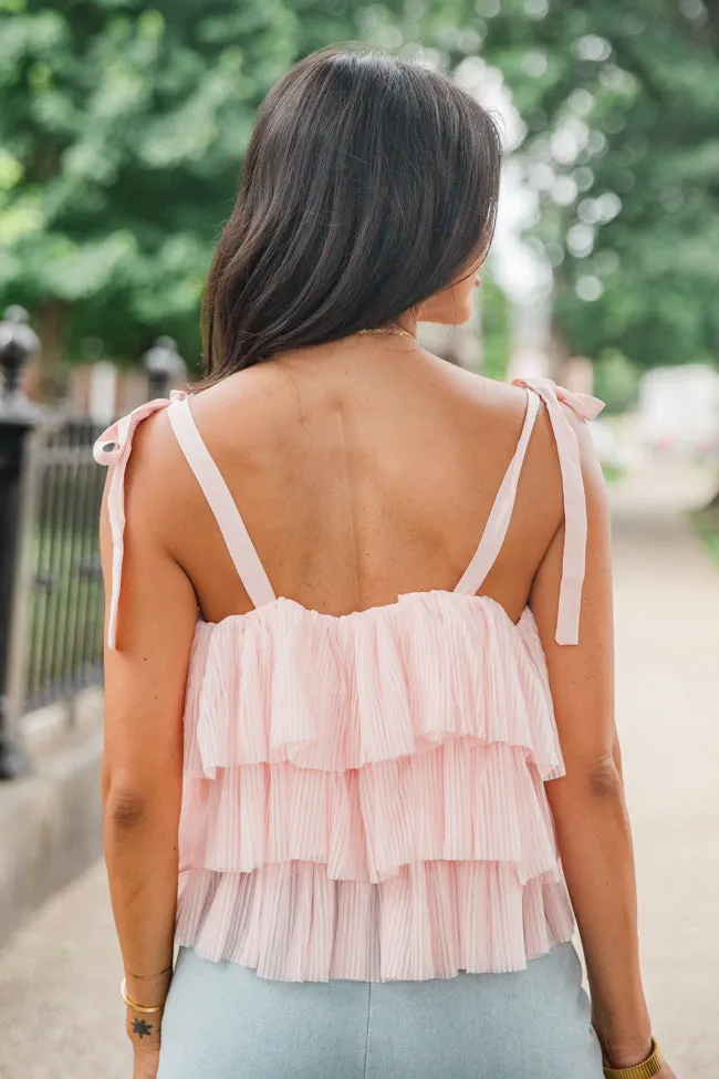 It's Giving Blush Ruffle Tulle Bow Shoulder Tank