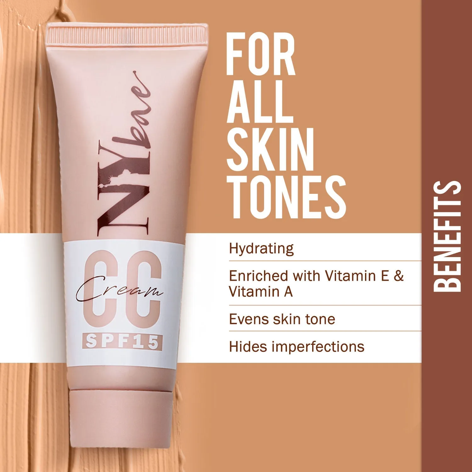 NY Bae CC Cream with SPF 15 | Sun Protection | Hydrating | Evens Skin Tone | Enriched with Vitamins | Hides Imperfections | Very Fair Skin Tone | Cool Undertone - Cool Cheese 01(20g)