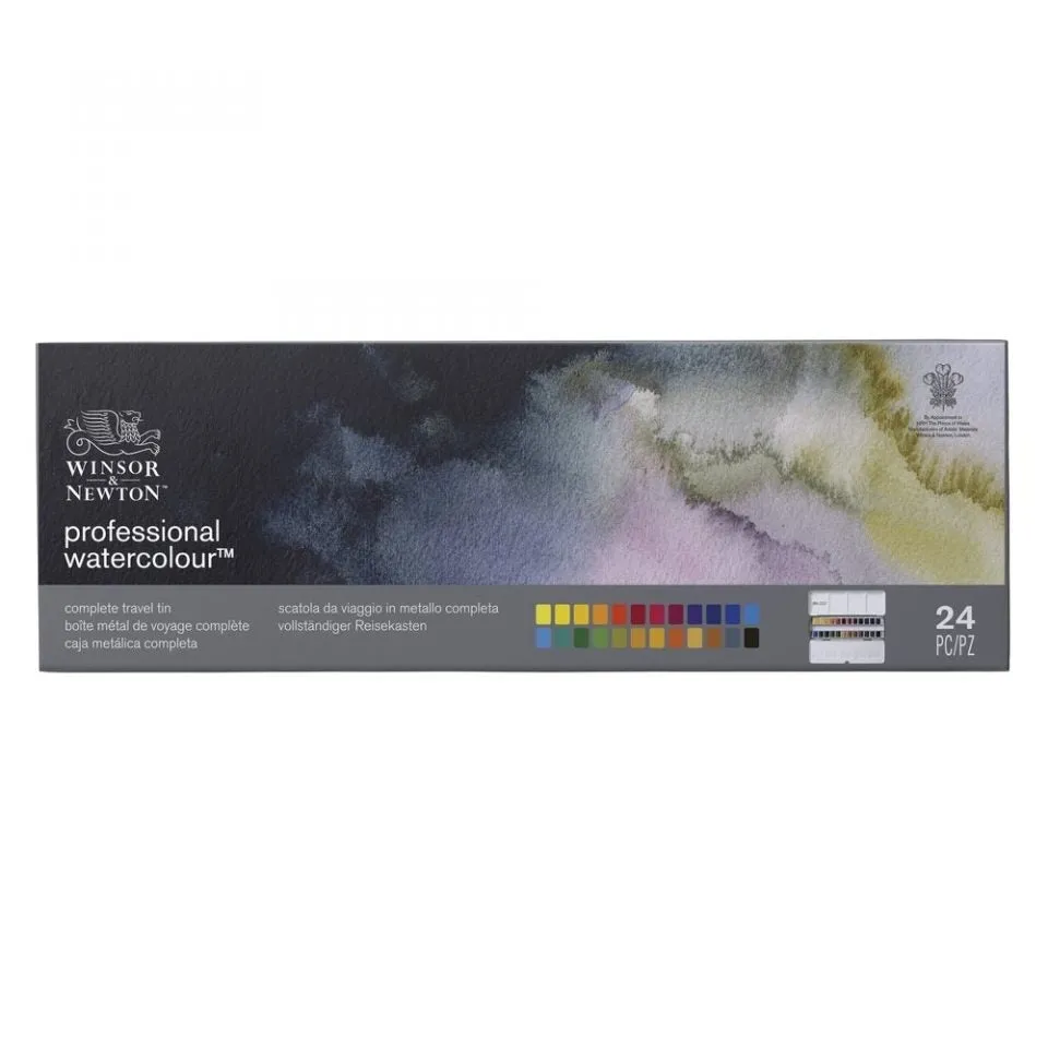 Winsor & Newton Professional Watercolour Complete Travel Tin, 24 Half Pans