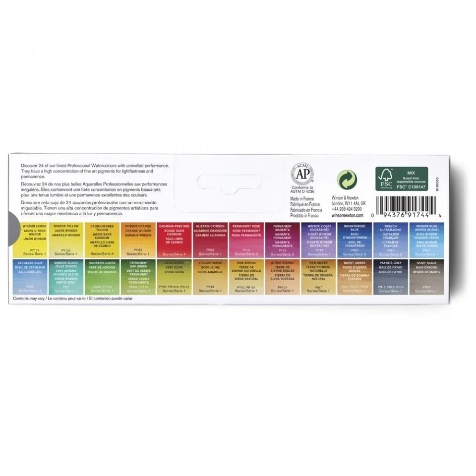 Winsor & Newton Professional Watercolour Complete Travel Tin, 24 Half Pans